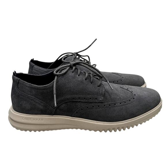 NEW Cole Men's Haan Grand Oxford Wingtip Gray Suede Cushioned Shoes C38792 - Picture 1 of 9